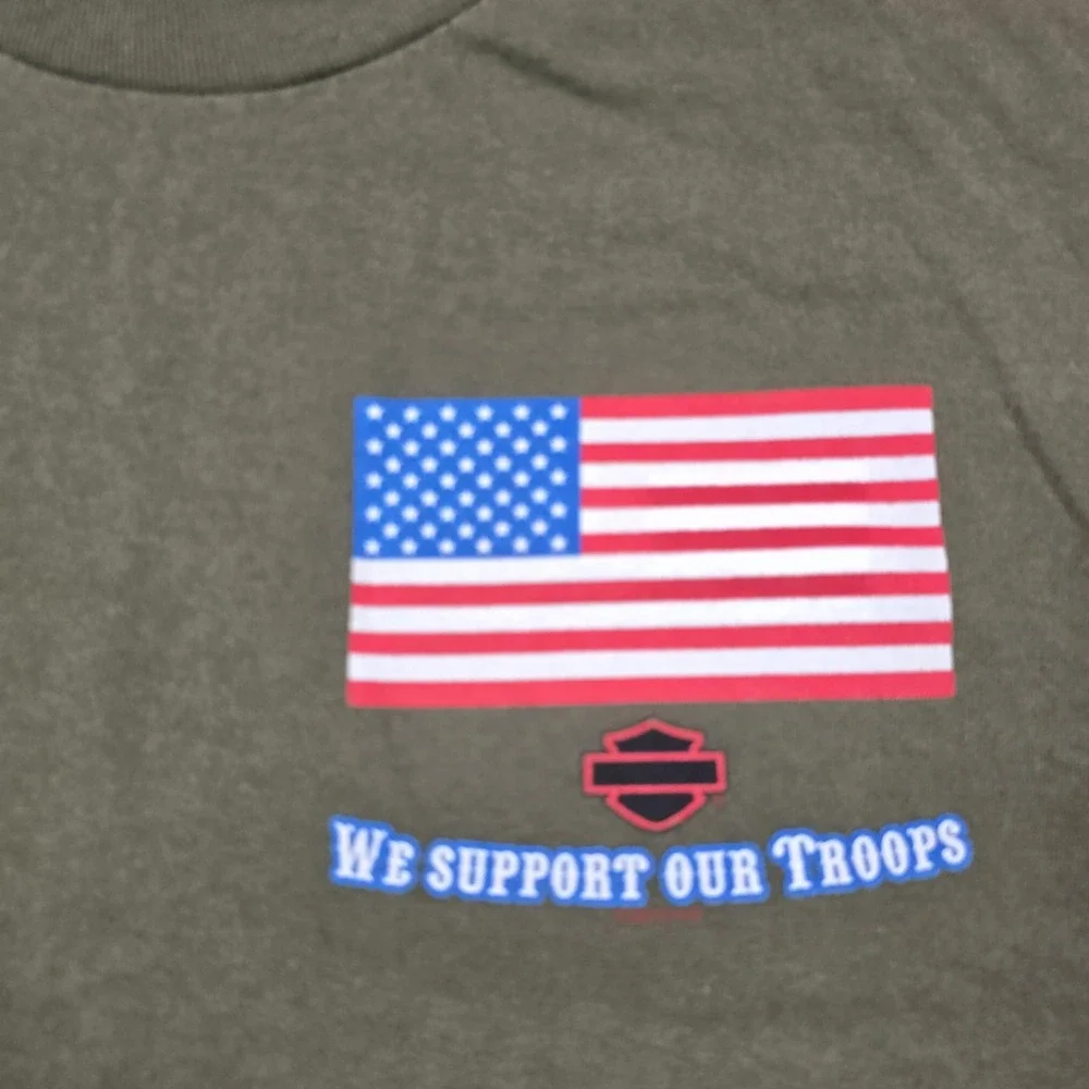 Harley-Davidson Shirt Mens XL Green Flag‎ We Support Our Troops Timms SC